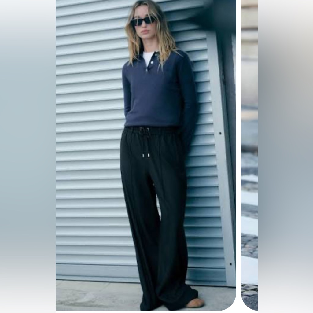 Zara Soft Black Wide Leg Flannel Pants Bloggers Mango Relaxed Fit M